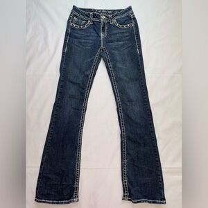 L.A. Idol Size 7/30 Dark Wash Embellished Y2K Low Rise Babydoll Bootcut Jeans